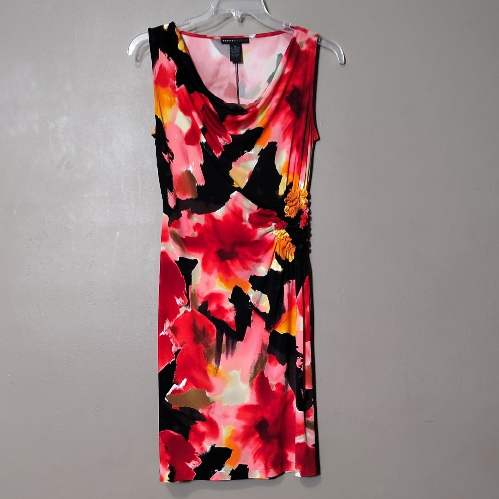 Grace Dresses Bright Flowered Sleeveless Dress W Side Ruffle Size M